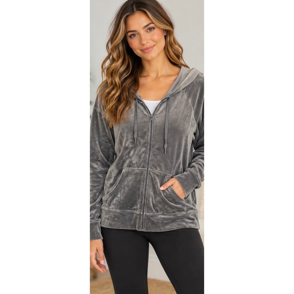 OFFLINE by Aerie Womens Gray Velour Full Zip Hoodie Sweatshirt Medium_261